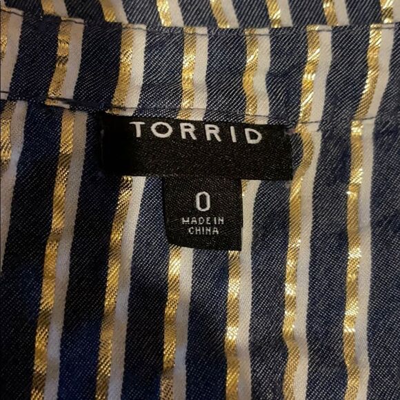 Torrid Blue and Sparkly Gold Lurex Striped Blouse 0/0X - Picture 14 of 15
